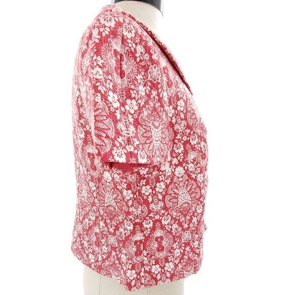 Loft red & white cotton matelasse short sleeve jacket w/ peter pan collar size 6 - Picture 8 of 15